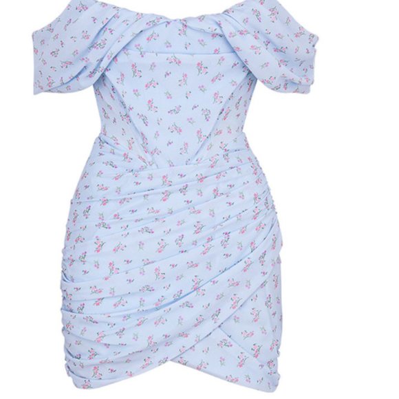 House of CB ‘Luna’ Blue Floral Draped Corset Mini Dress NWOT - Picture 6 of 10